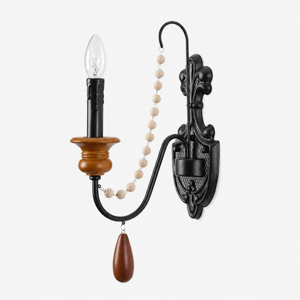 Black Beaded Candle Wall Sconce