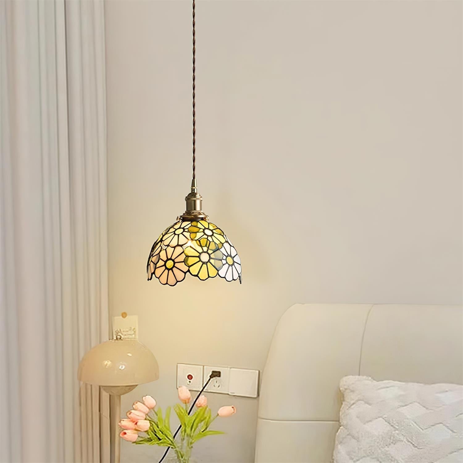Brass Stained Glass Plug-In Pendant