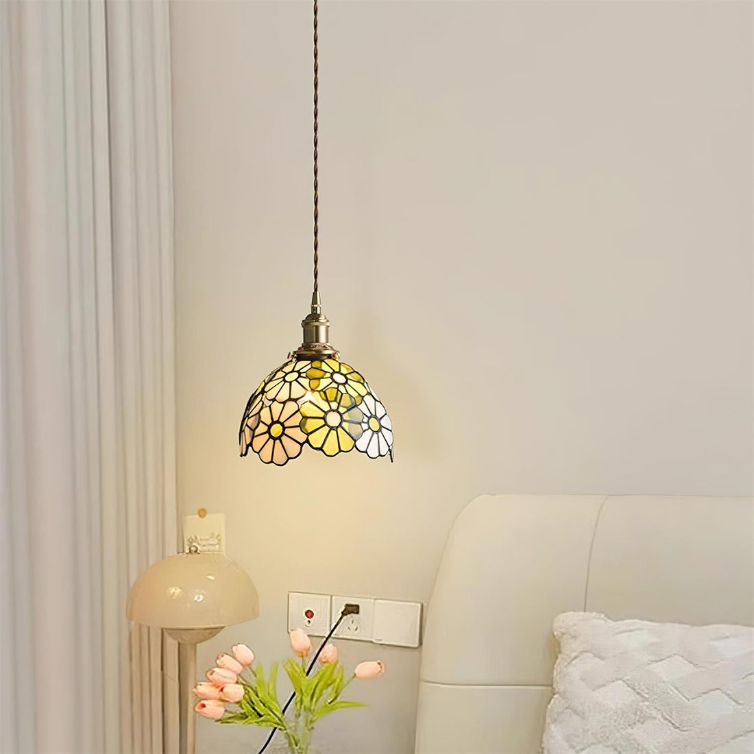 Brass Stained Glass Plug-In Pendant