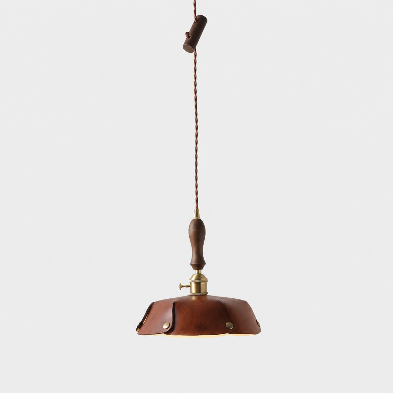 Single Pendant Vintage Brown Leather Shade Dia. 30 cm / 11.8 in