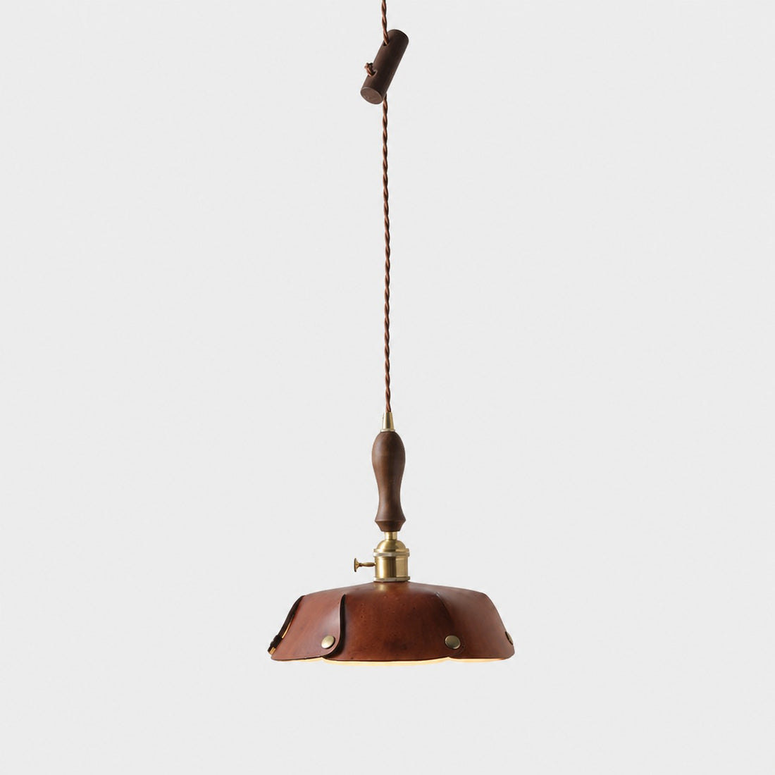 Single Pendant Vintage Brown Leather Shade Dia. 30 cm / 11.8 in