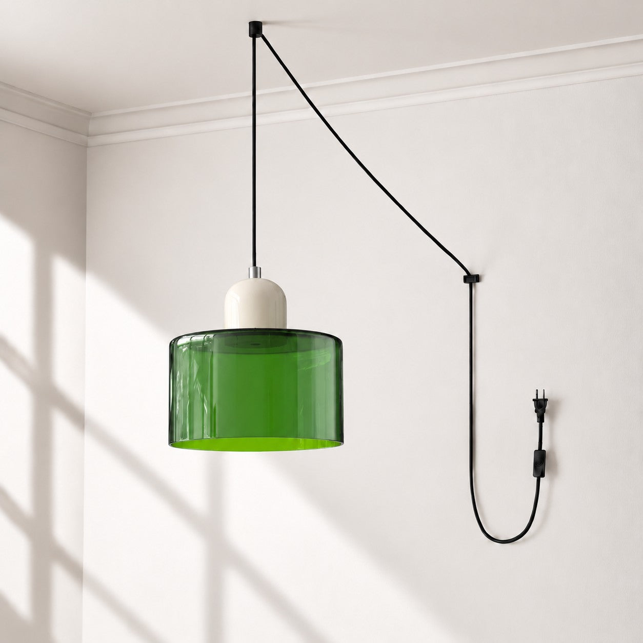 Mid-Century-Makronen-Pendelleuchte mit Stecker und Zugkabel - Bunter Lampenschirm als Hängelampe für die Wohnraumdekoration