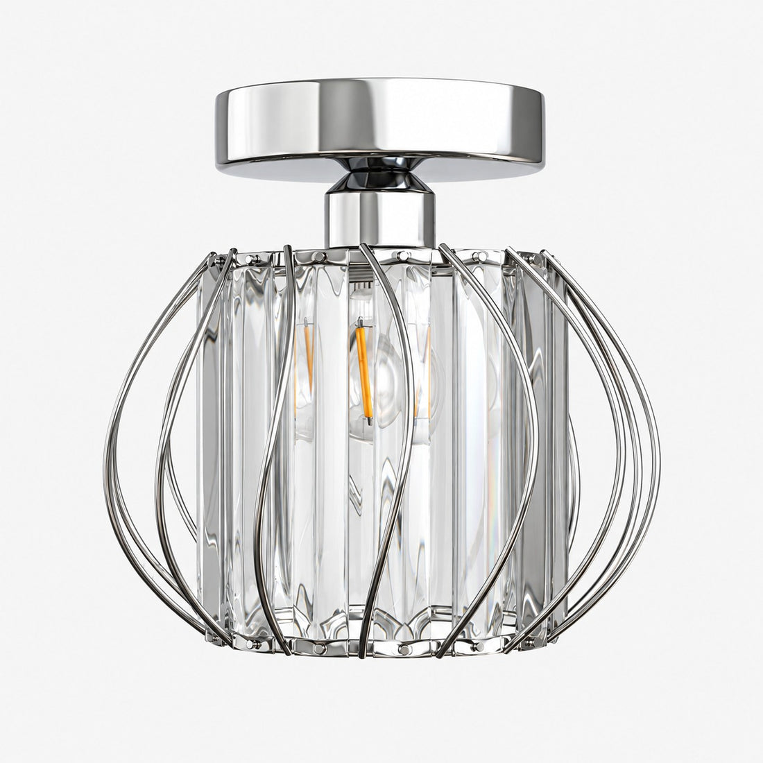 Geometric Cage Semi-Flush Mount Crystal Ceiling Light for Hallway and Entryway