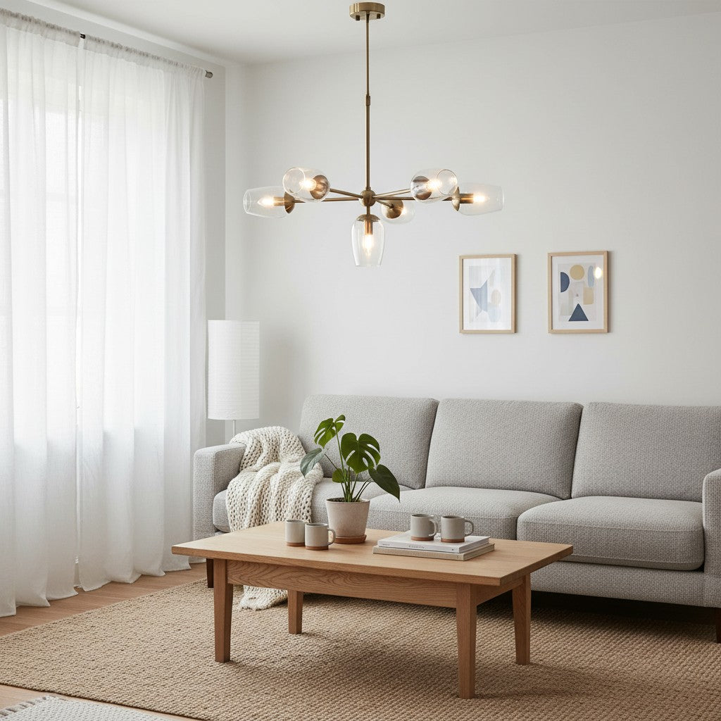 Serion Glass 6-Light Pendant Light - Modern Pendant with Clear Glass Shades for Living Room