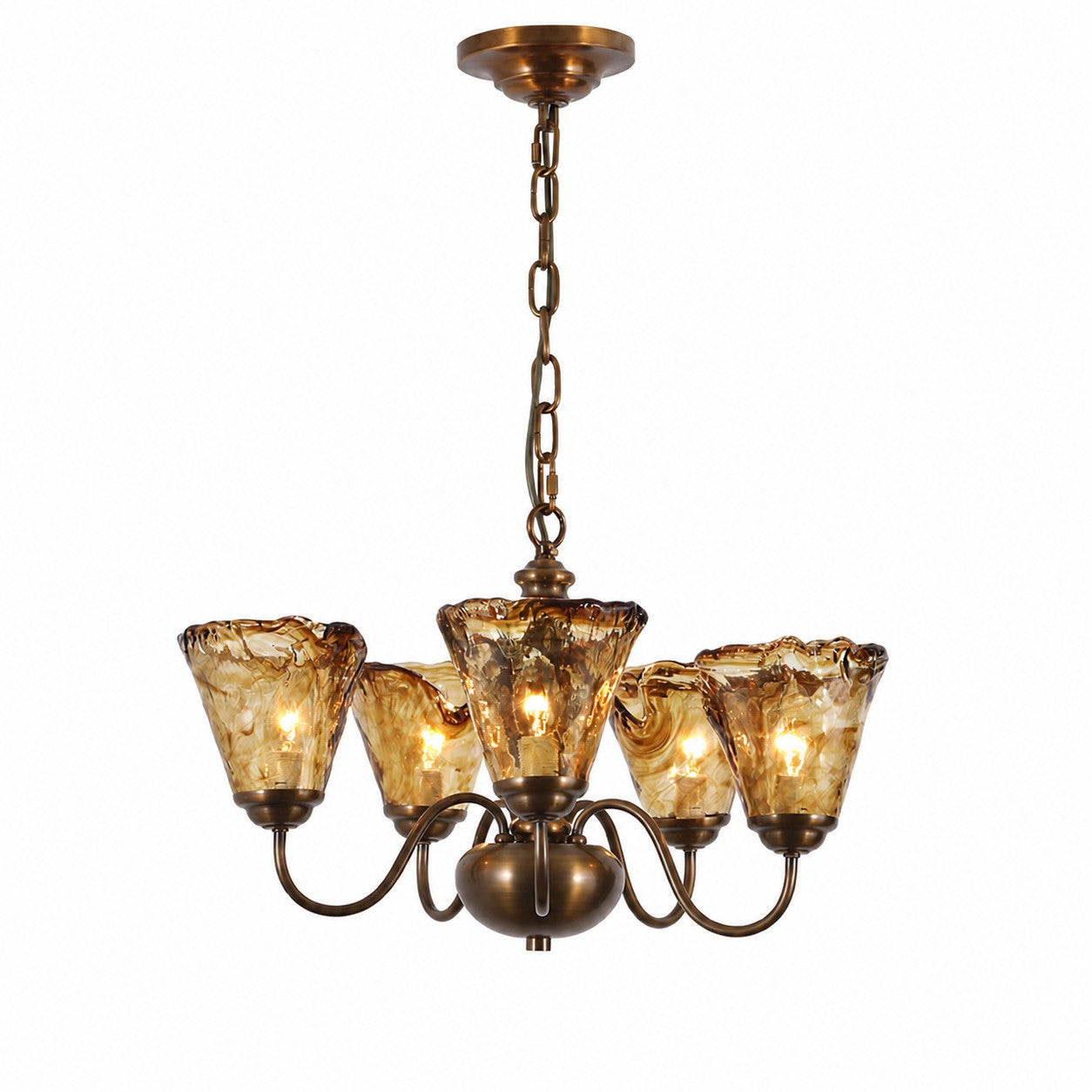 Amber Ruffle Glass Brass Chandelier