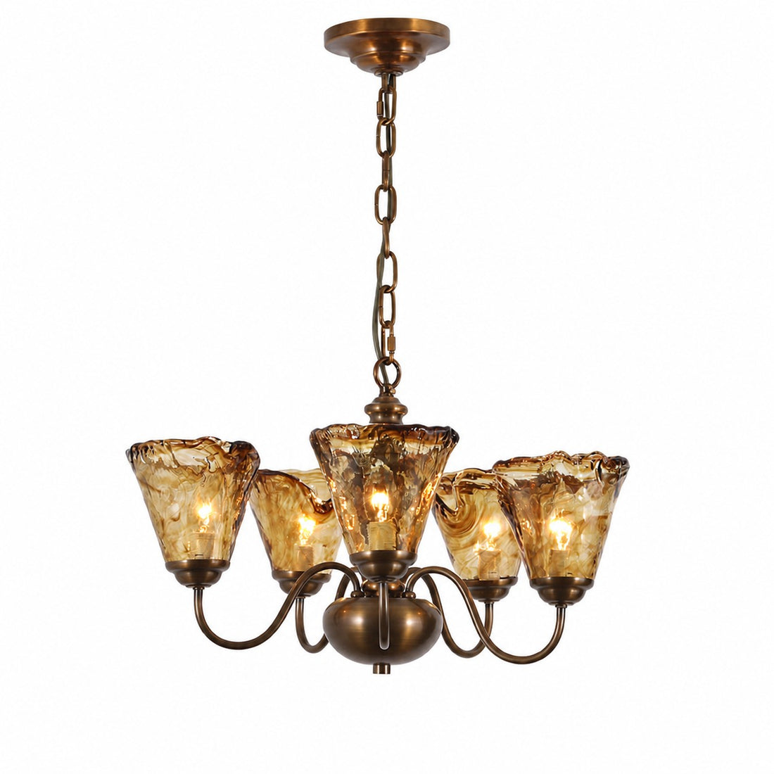 Amber Ruffle Glass Brass Chandelier