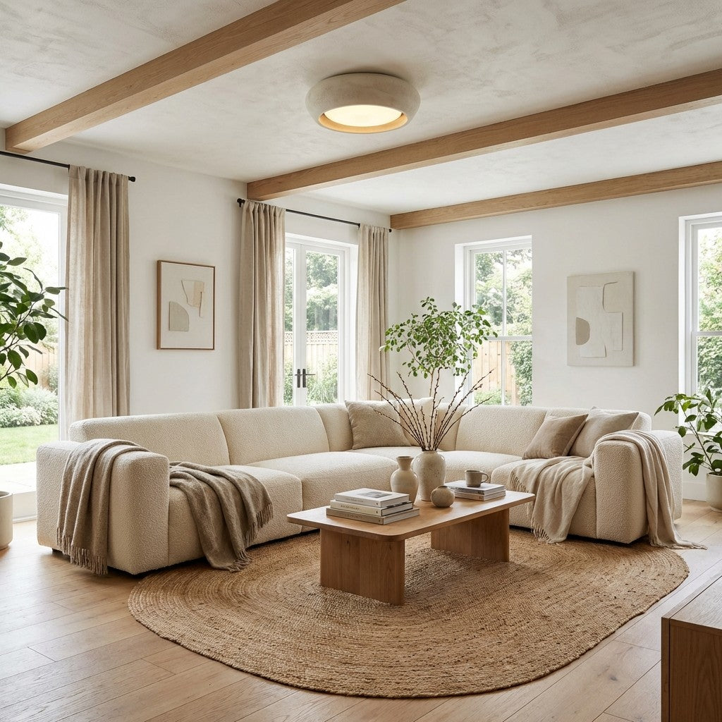 Monocem Minimalist Concrete Ceiling Fixture – Stylish Flush Mount Light for Living Room