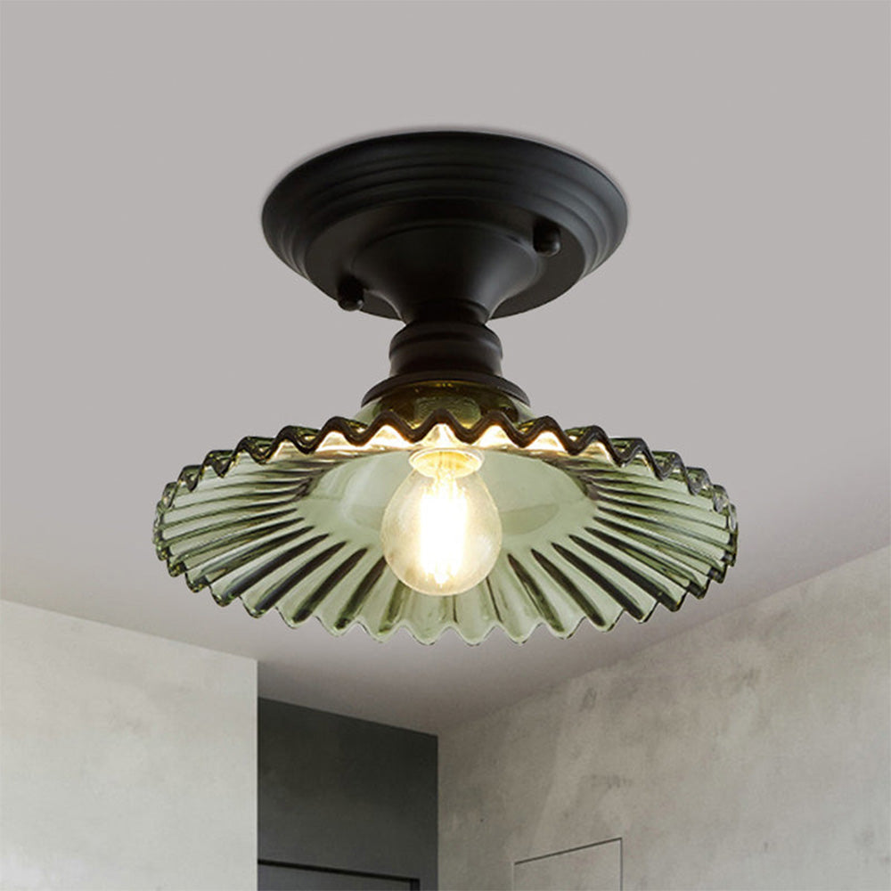 Simple Semi Flush Ceiling Light - Brass Glass Fixture for Hallway