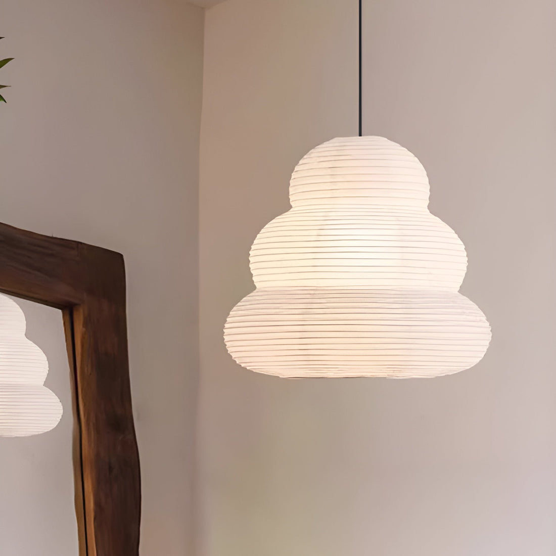 Beige Mulberry Paper Swag Pendant Light
