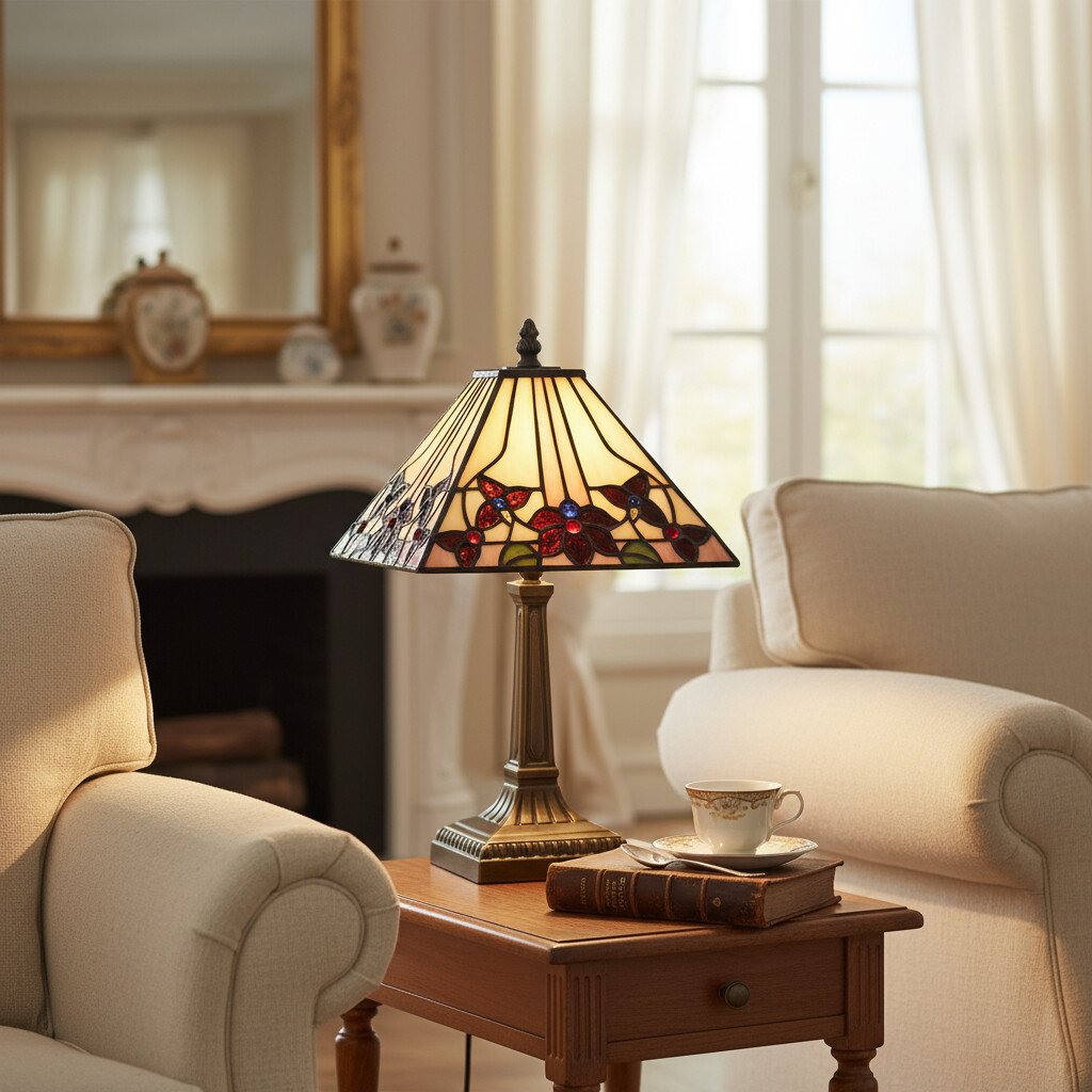 TF Camillo Dragonfly Stained Glass Table Lamp - Art Nouveau Tiffany Style with Scalloped Edge for Living Room and Bedroom