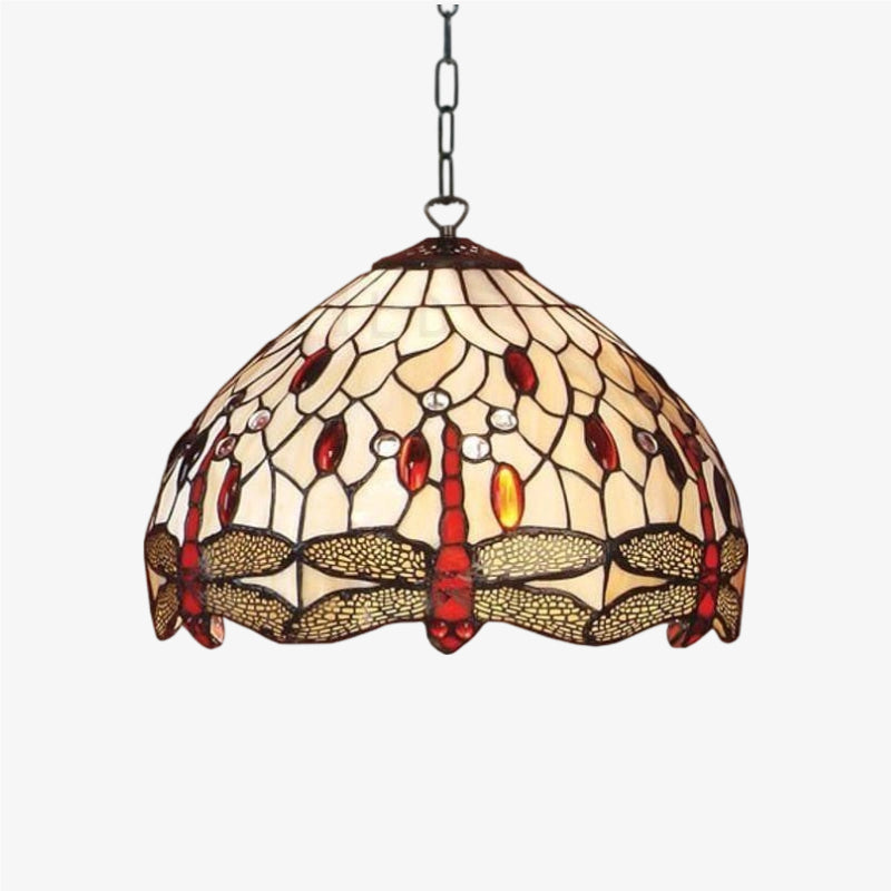 TF Dragonfly Tiffany Pendant Light – Art Nouveau Stained Glass Pendant for Living