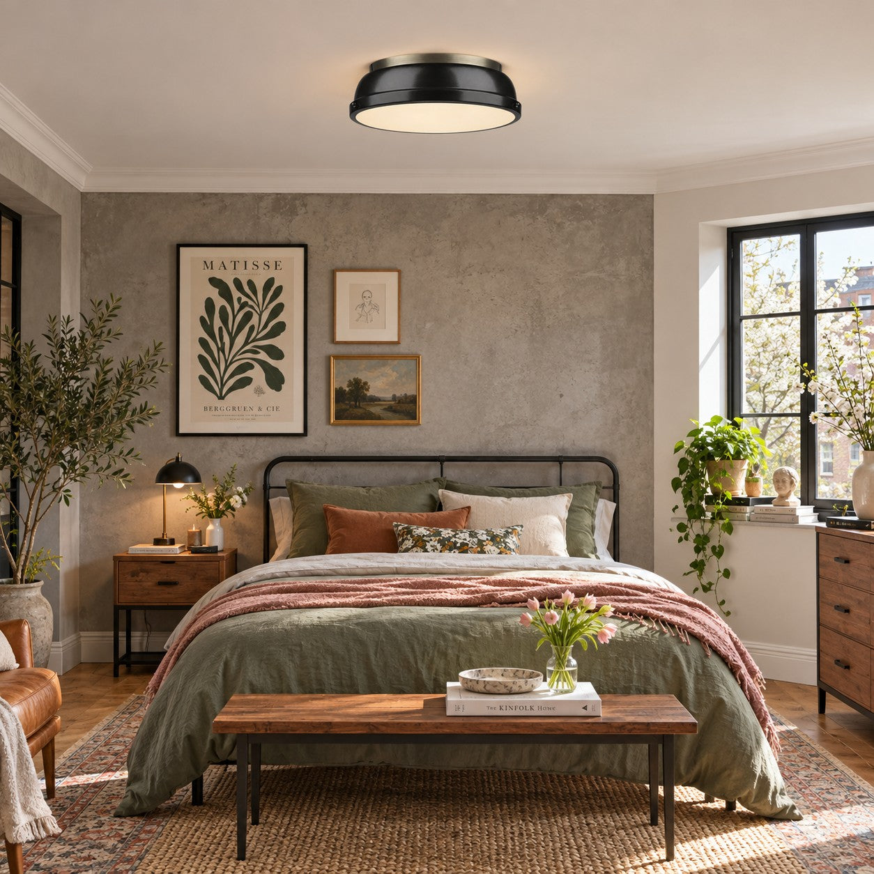 Metal Flush Mount Ceiling Fixture with Frosted Diffuser
