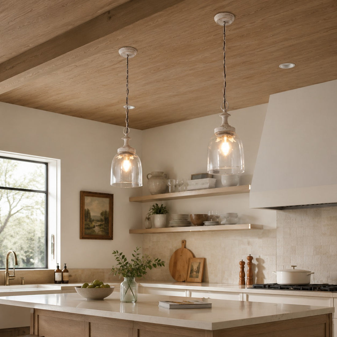 Vintage Distressed Glass Petal Pendant Light