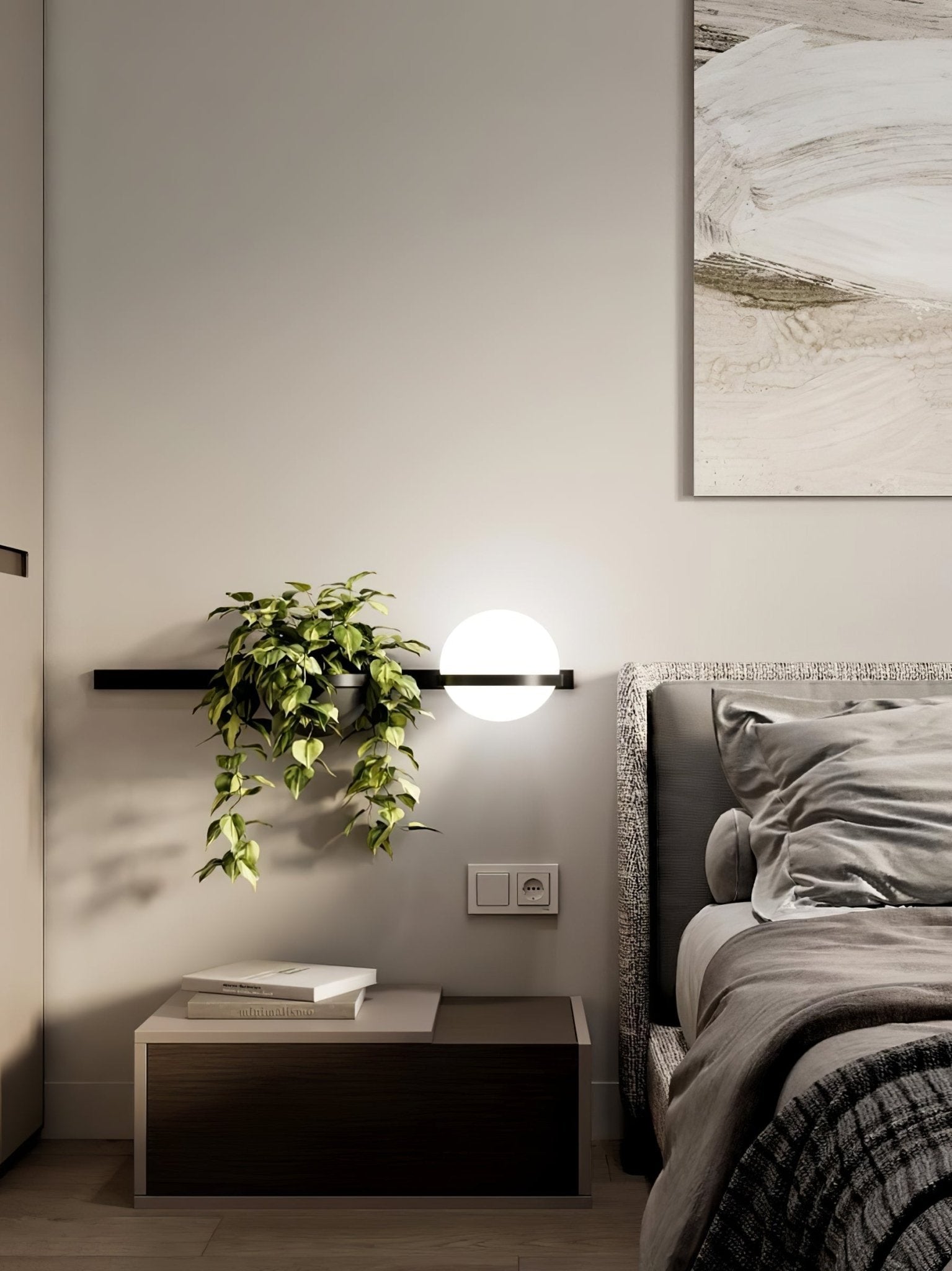 Modern Metal Wall Light - Black Frame Glowing Sphere Lamp for Garden