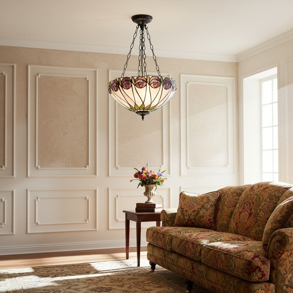 TF Hutchinson Tiffany Pendant - Inverted Art Glass Adjustable Pendant Light for Home