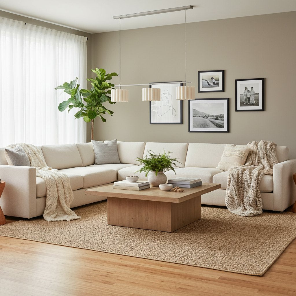 Velura Linear Pendant Light - Natural Linen Shade for Warm Ambiance