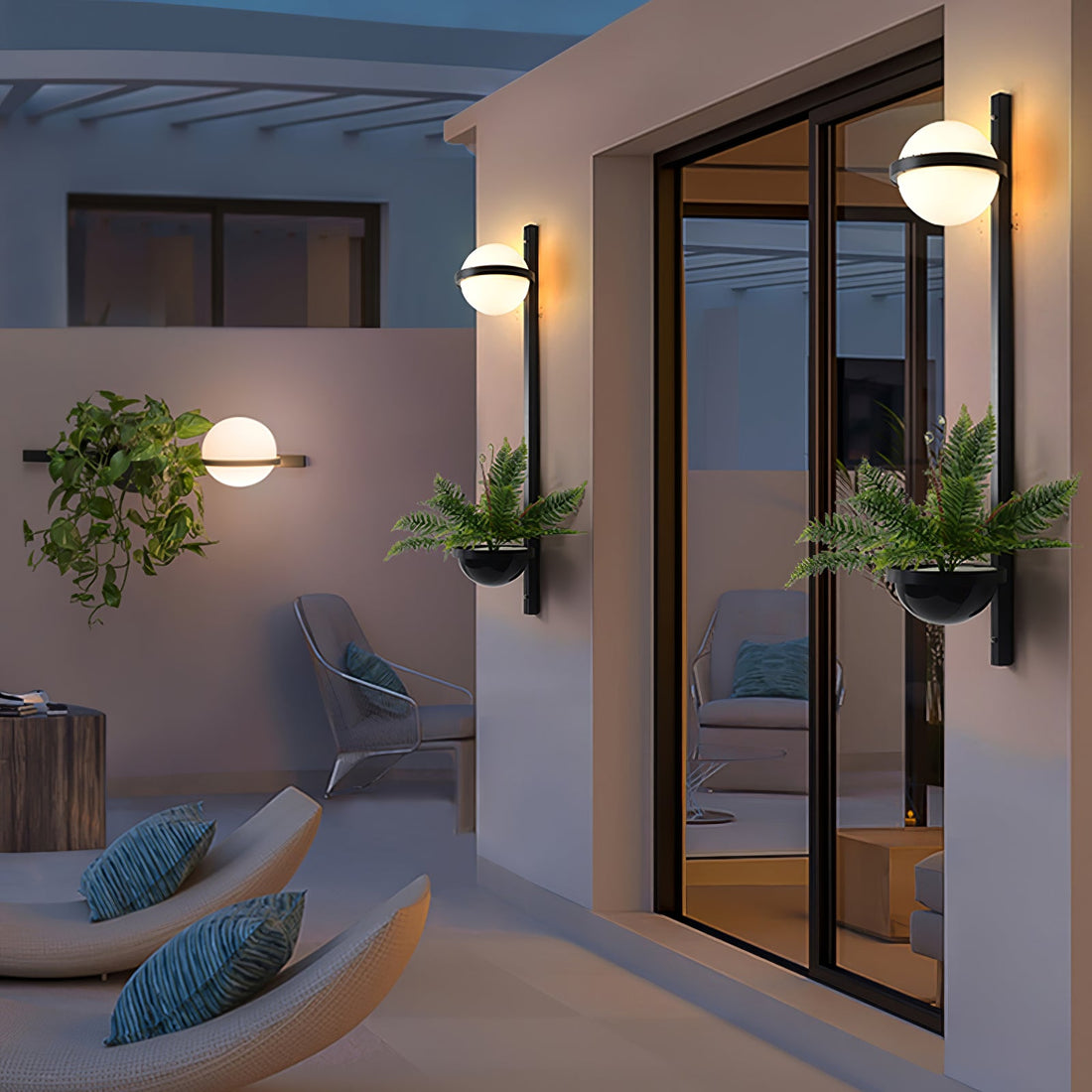 Modern Metal Wall Light - Black Frame Glowing Sphere Lamp for Garden