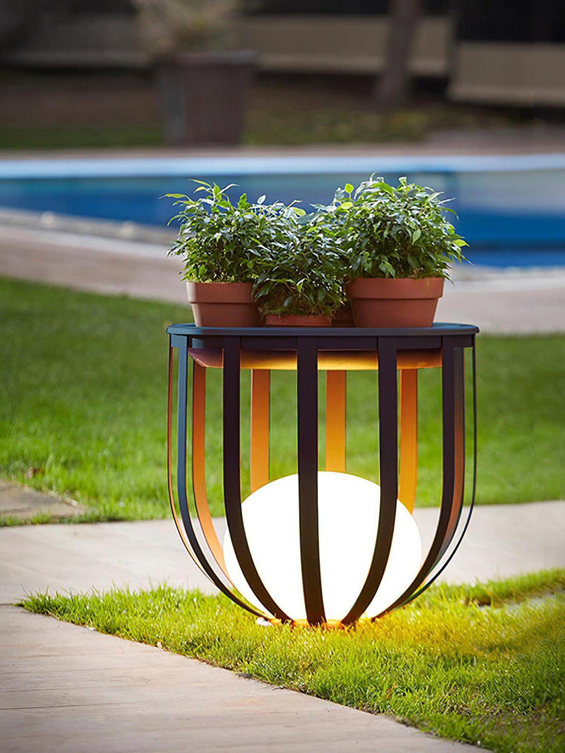 Garden Outdoor Floor Lamp - Dimmable LED Light with Tray & Flower Pot