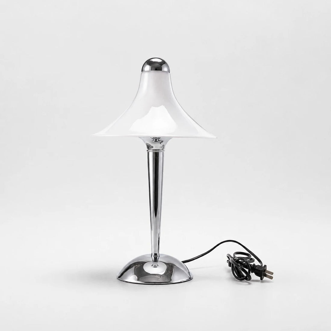 Flared white shade and chrome stem detail