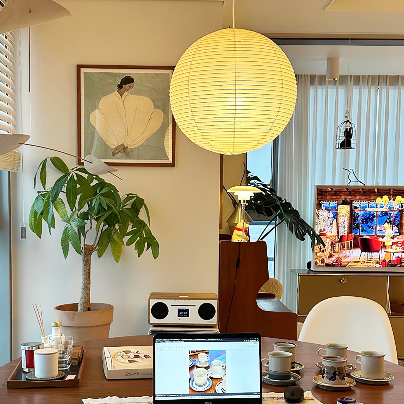 Washi Paper Round Pendant Lamp – Minimalist Lighting for Living Room