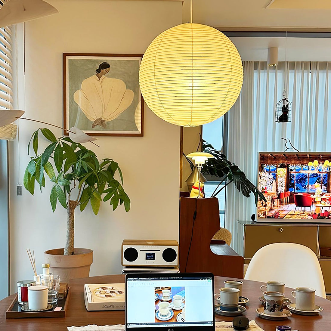Runde Pendelleuchte aus Washi-Papier – Minimalistische Beleuchtung für das Wohnzimmer
