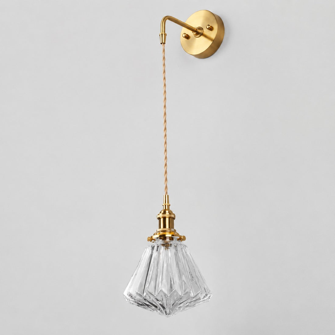 Clear glass wall light with brass arm, 318W shade 17 cm diameter and 15 cm high