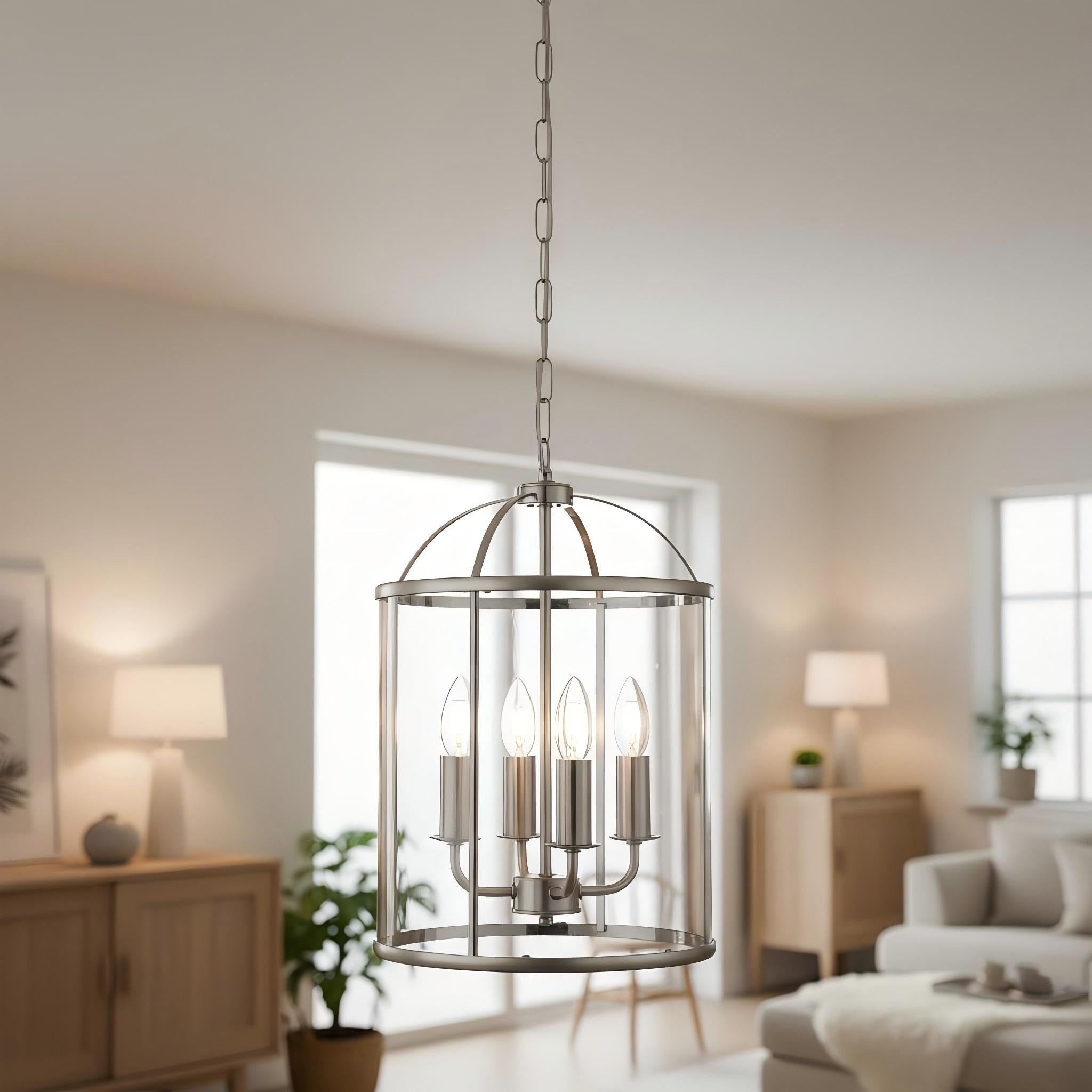 Luxvana Bell Shaped Glass Pendant Light - Industrial Metal Lantern Design Fixture for Kitchen