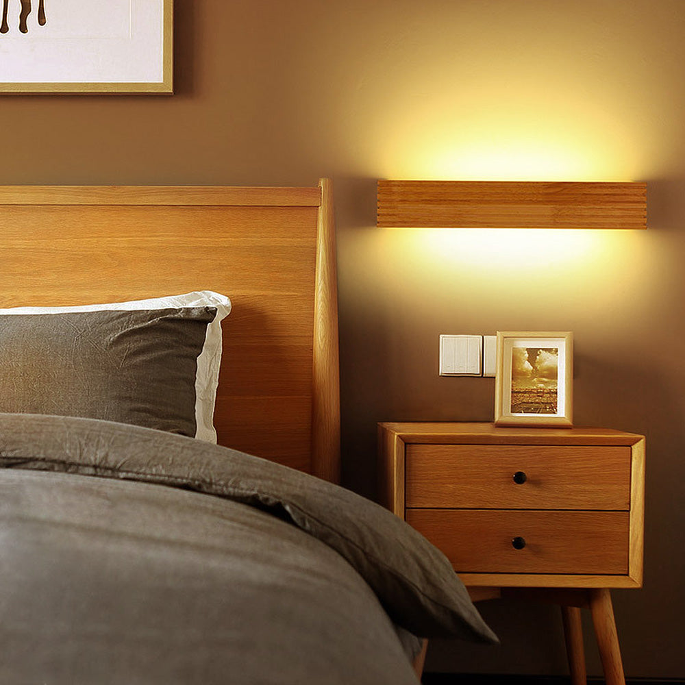 Natural Wood Frame Wall Light - Rustic LED Bathroom Mirror Sconce