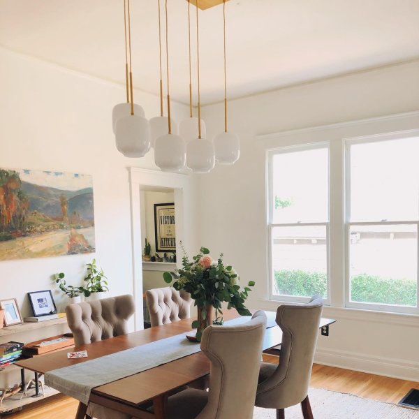 Lumivelle Sculptural 7-Light Chandelier – Adjustable Height Modern Glass Pendant