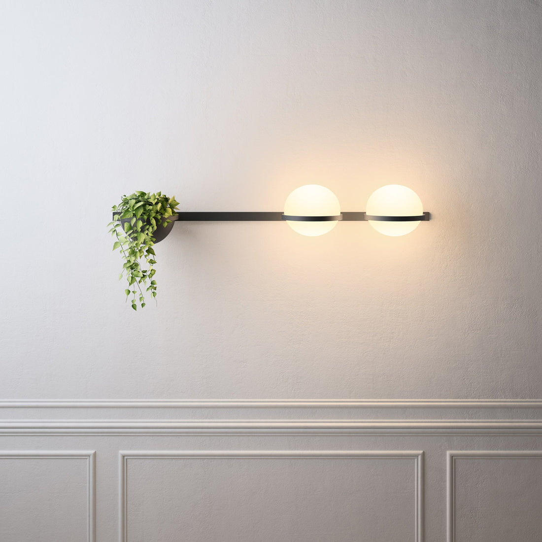 Modern Metal Wall Light - Black Frame Glowing Sphere Lamp for Garden