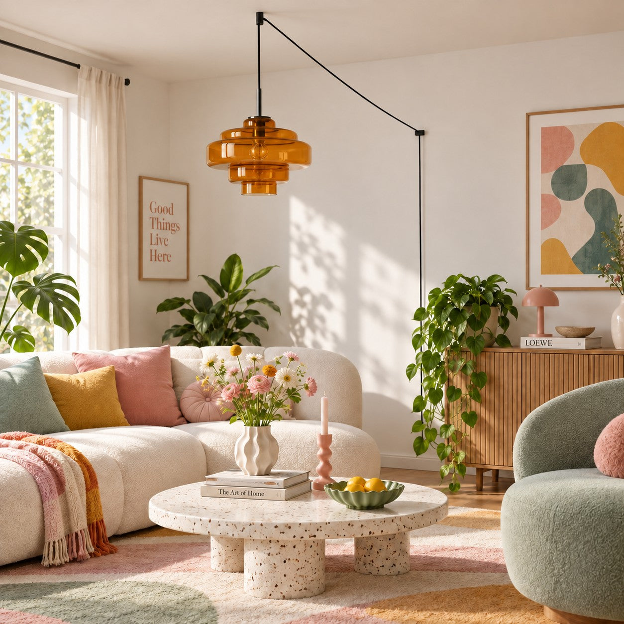 Koloro Millie Glas-Pendelleuchte mit Stecker - Retro-Pendelleuchte in bunten Farben für moderne Innenräume
