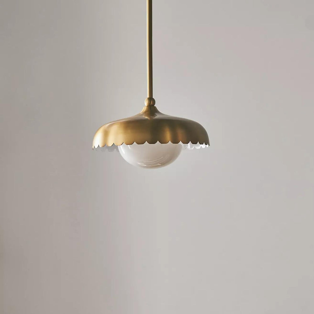 Rayla Brass Finish Pendant Lamp - Scallop Retro Glass Lamp for Kitchen