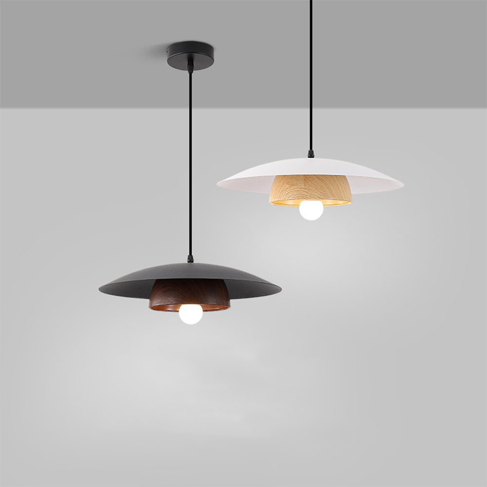 Modern Dome Pendant Light - Metal Wood Grain Fixture for Dining Room