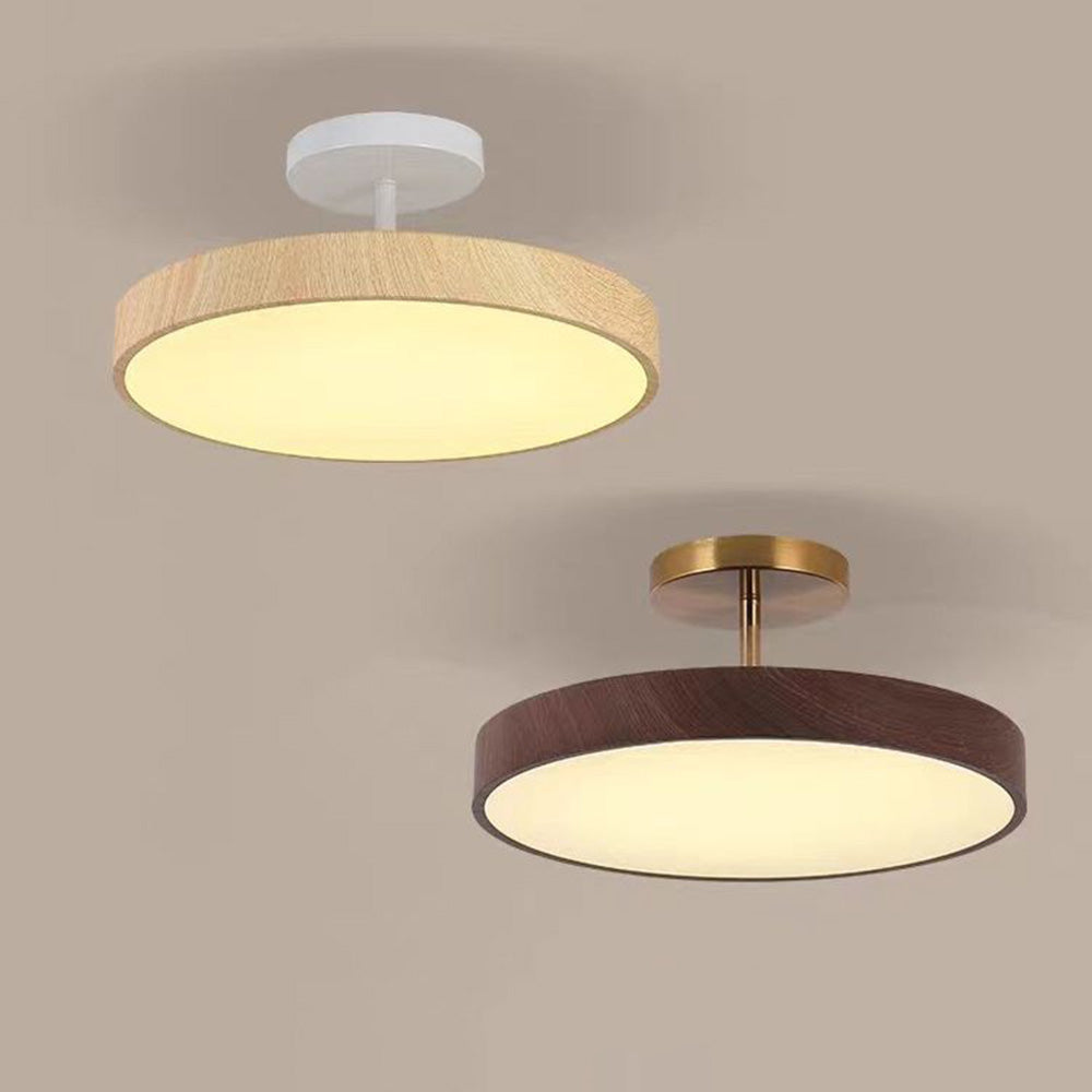 Modern Disc Semi-Flush Ceiling Lamp - LED Walnut Light for Bedroom