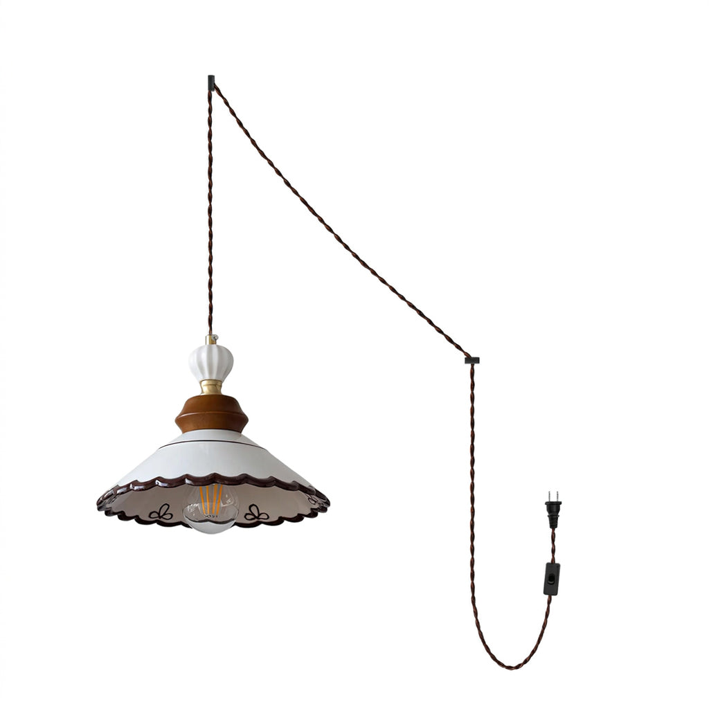 Hand-Painted Ceramic Brown Trim Plug-In Pendant
