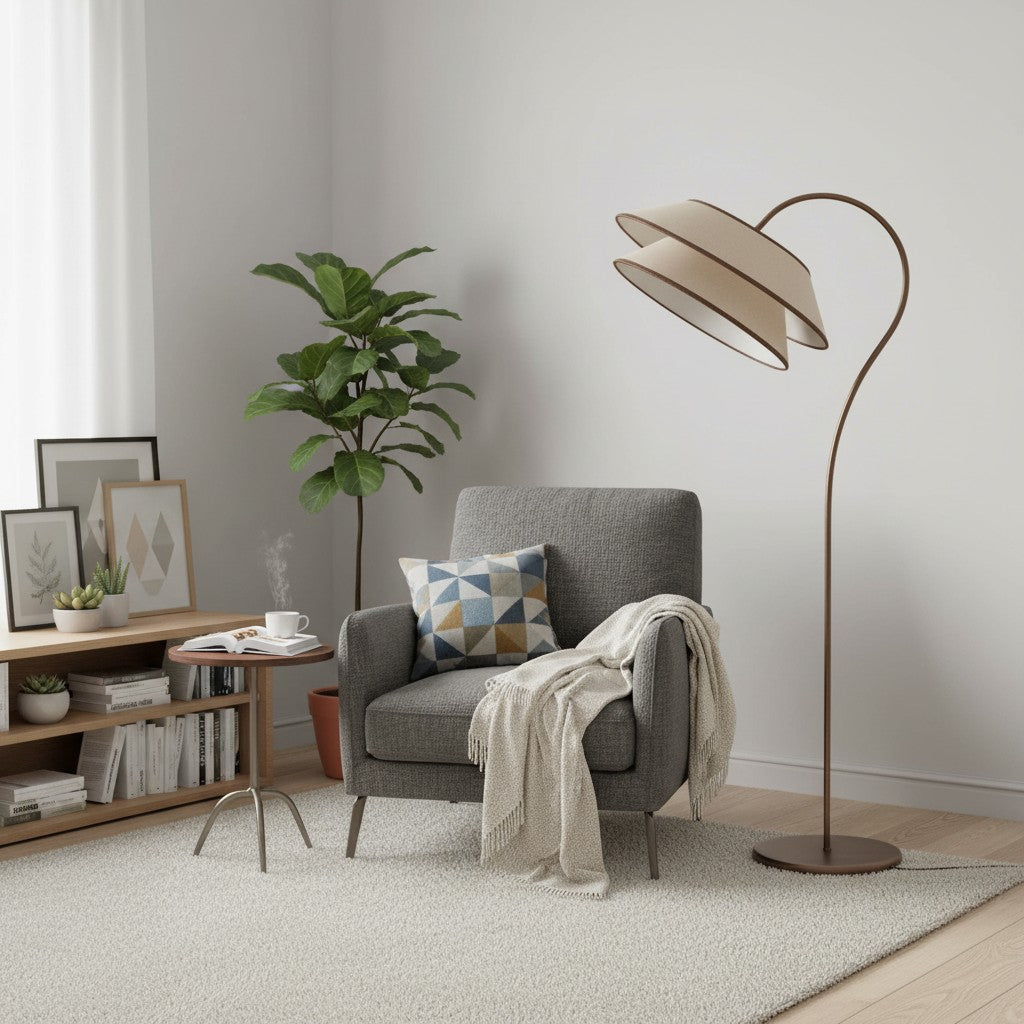 Tarivon Stacked Floor Lamp – Modern Antique Linen Shade for Bedroom & Living Room