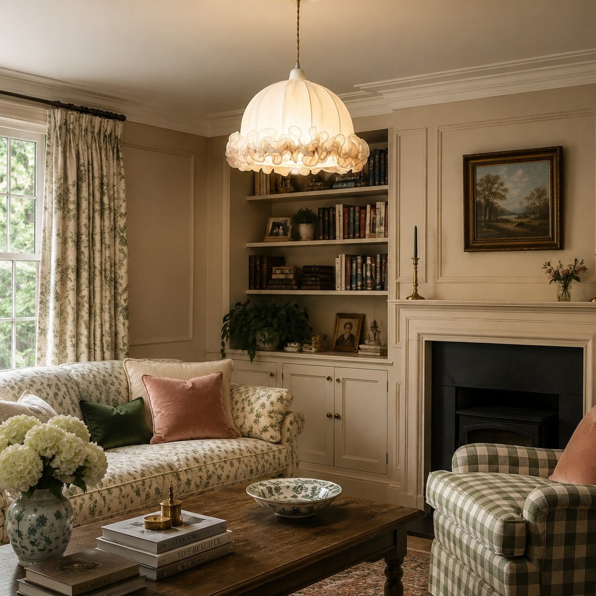 French Vintage Ruffled Fabric Pendant Light