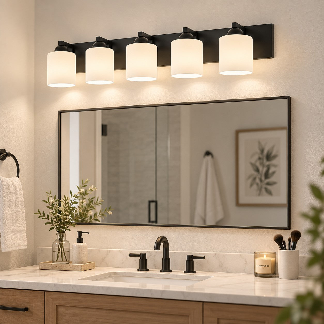 Modern Metal Vanity Light with Glass Shades for Bathrooms