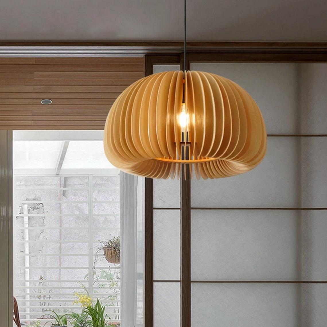 Rounded Wood Slat Swag Pendant Light