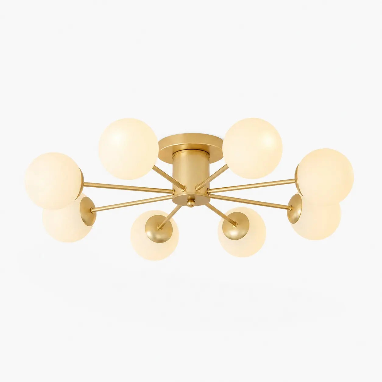 Gold brass and glass ceiling light with 8 heads