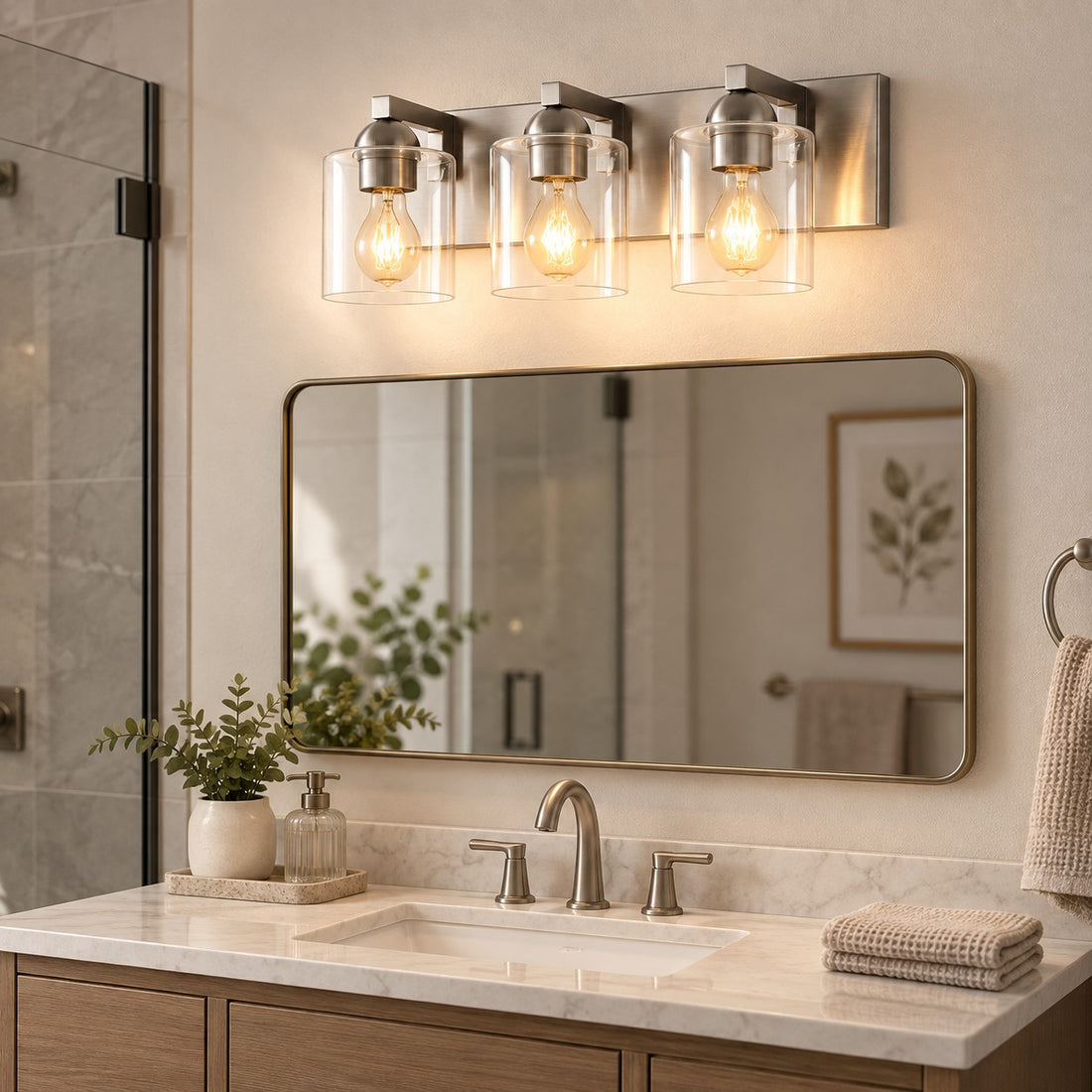 Modern Metal Vanity Light with Glass Shades for Bathrooms