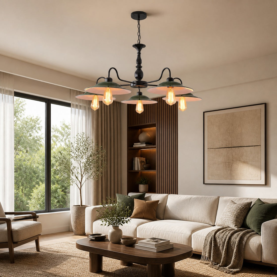 Green Enamel Industrial Chandelier