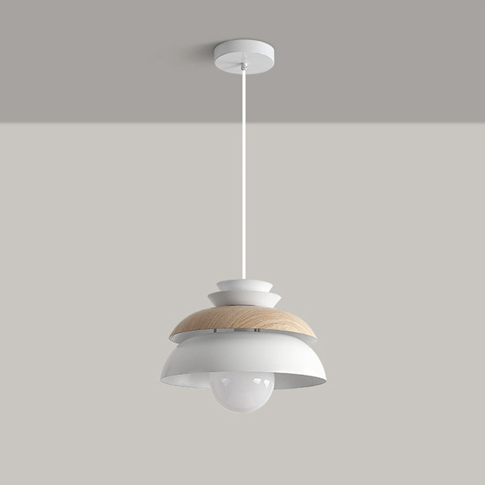 Modern Dome Pendant Light - Metal Wood Grain Fixture for Dining Room