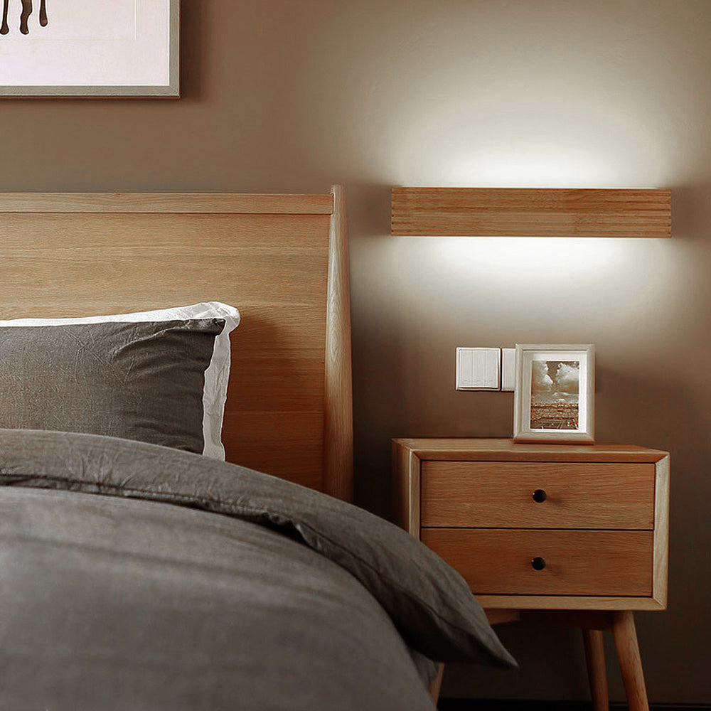 Natural Wood Frame Wall Light - Rustic LED Bathroom Mirror Sconce