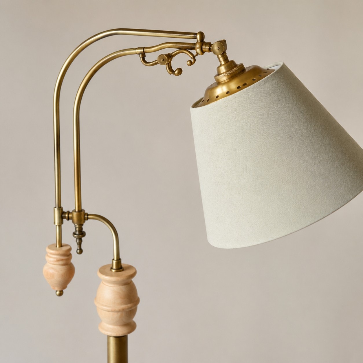 Vintage Wood and Fabric Floor Lamp