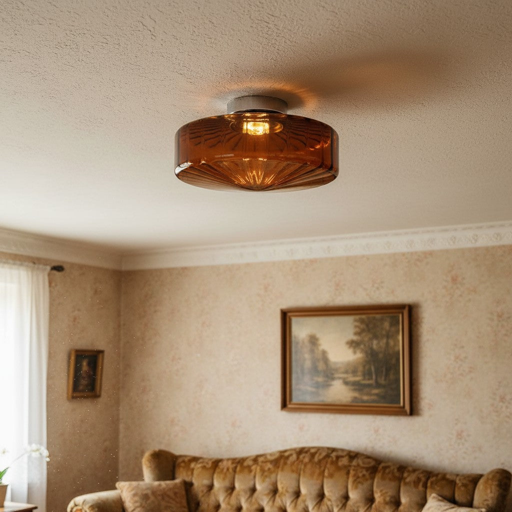 Ripplara Vintage Textured Water Ripple Glass Flush Mount Ceiling Light for Living Room