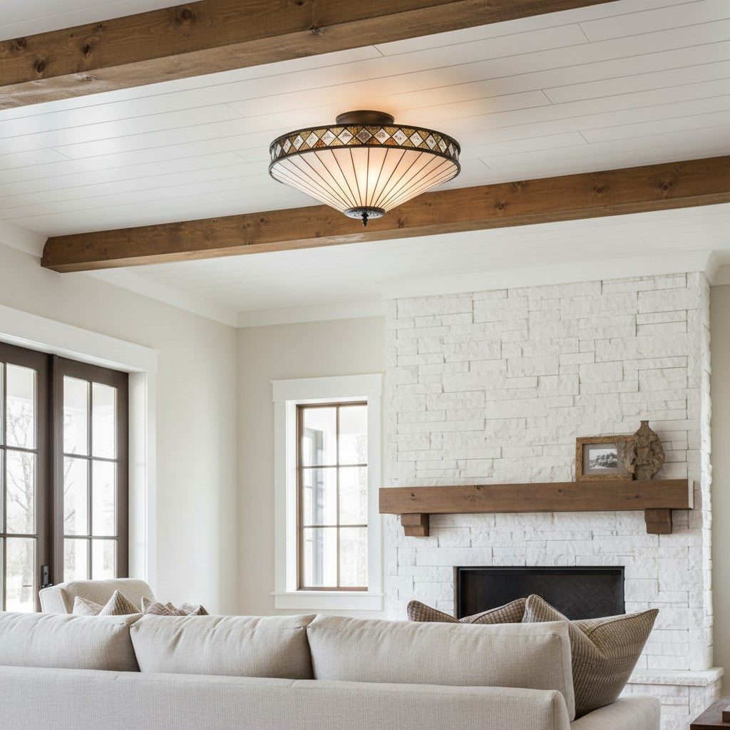 TF Fargo Semi-Flush Ceiling Lamp — A Classic Deco Light with a Decorative Glass Shade for Multi room Use