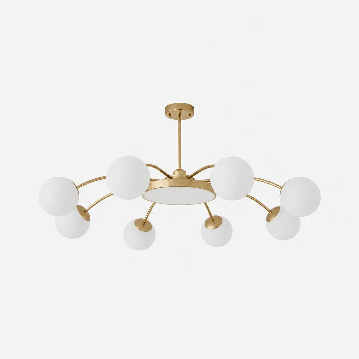 Modern milk glass chandelier with 8 lights in Gold