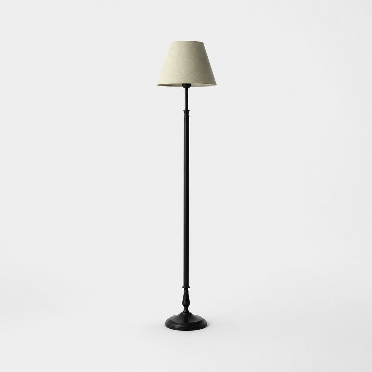 Vintage Black Iron Floor Lamp with Fabric Shade