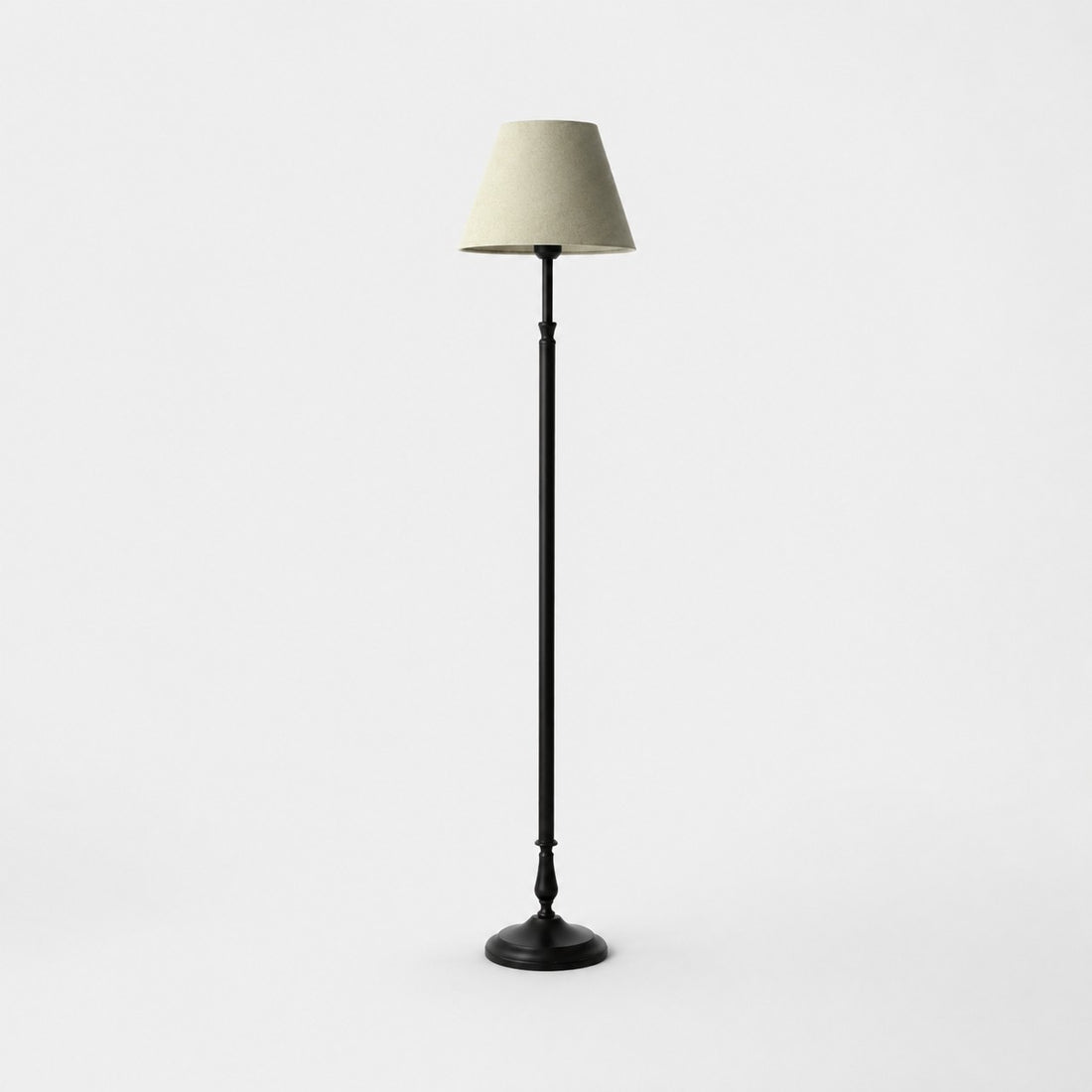 Vintage Black Iron Floor Lamp with Fabric Shade